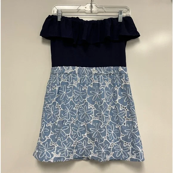 Lilly Pulitzer Blue Strapless Athens Tide‎ Eyelet Dress Sz. M - Picture 4 of 10